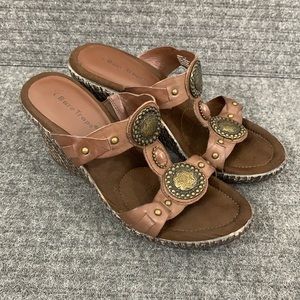 BareTraps Women’s Brown Wedge Sandals with Decorative Medallions